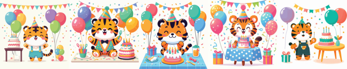 cute tiger vector having a birthday