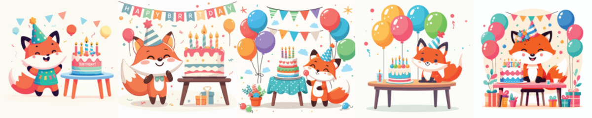 cute fox vector having a birthday