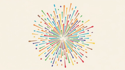 Obraz premium Vibrant multicolored burst graphic with dynamic lines and dots on beige background symbolizing energy and celebration