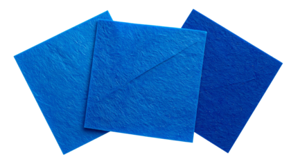 Three textured squares of varying blue hues, isolated against a black background