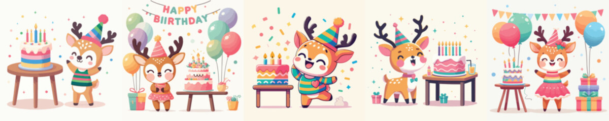 Obraz premium cute deer vector having birthday