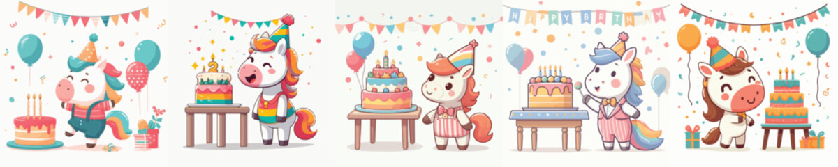 Naklejka premium cute horse vector having a birthday