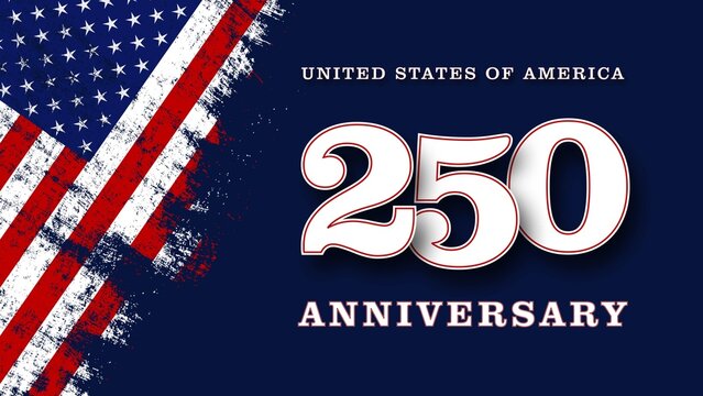 United States of America 250 anniversary - banner with american colors design and typography on blue background - poster for congratulations - 3D Illustration