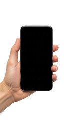 Hand holding smartphone isolated on transparent background
