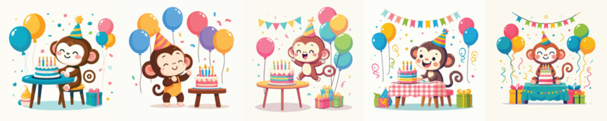 cute monkey vector having birthday © Jefri Syahputra BKL