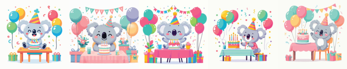 Fototapeta premium cute koala vector having birthday