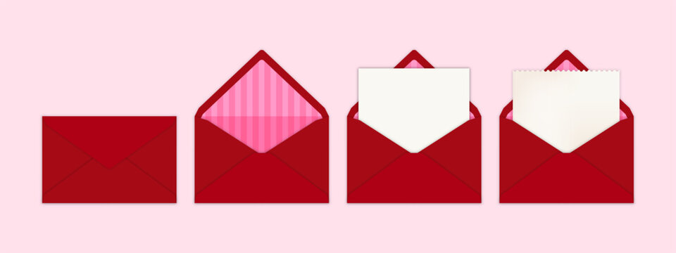 Set of Red Envelope with Blank Paper Card Graphic illustration