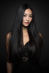 Fototapeta premium A luxurious, straight, long hairstyle emphasizing smooth, shiny, and healthy hair is ideal for advertising hair care products and salons.