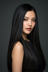 Naklejka premium A luxurious, straight, long hairstyle emphasizing smooth, shiny, and healthy hair is ideal for advertising hair care products and salons.