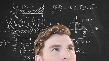 Animation of mathematical formulae and data processing over businessman - Powered by Adobe