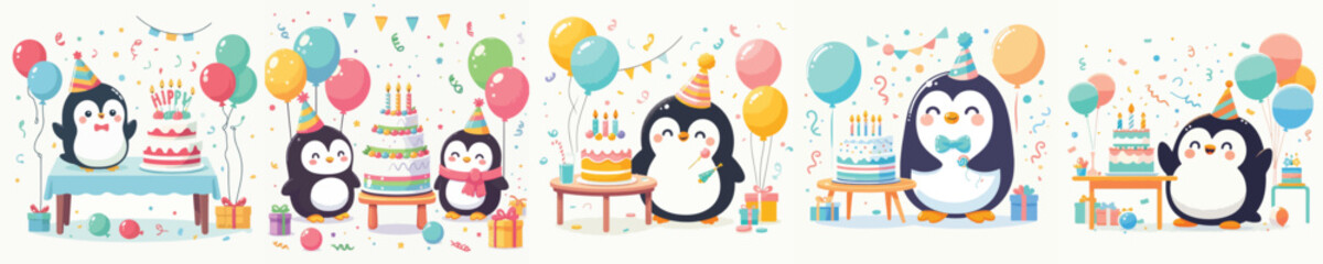 cute penguin vector having a birthday © Jefri Syahputra BKL