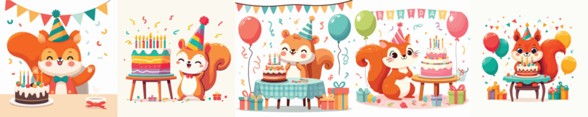 cute squirrel vector having a birthday