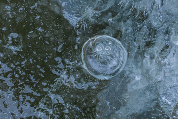 Texture of frozen ice on pond. Macro simple background for winter