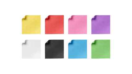 Colorful Sticky Notes Set Isolated Transparent Background, Blank Paper Memo Notes PNG