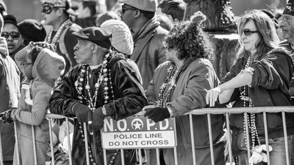 New Orleans, LA - February 9, 2016: New Orleans Mardi Gras celebration featuring ornate parade floats and festive participants