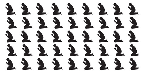 Fototapeta premium Seamless pattern of muslim prayer silhouette, islamic man pray in ramadan kareem graphic art