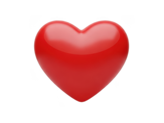 A vivid red heart icon set against a transparent background. The image is simple and features a glossy, 3D heart, perfect for various design projects. Ideal for Valentine's Day, love