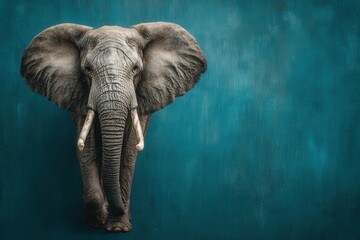 Majestic Elephant Portrait Against Teal Background