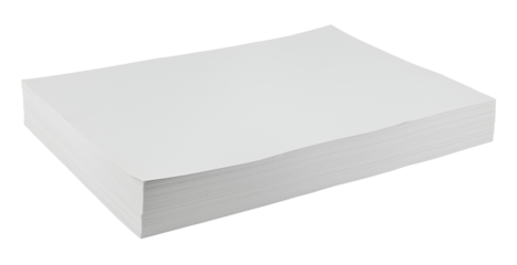 Stack of white Blank a4 paper isolated on a transparent background. Full depth of field. PNG.