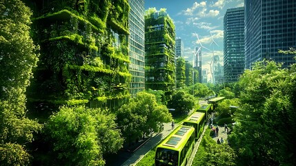 Futuristic Eco-City with Lush Vertical Gardens and Sustainable Energy Solutions