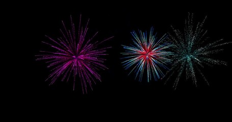 Alternate explosions of fireworks fill the space with dazzling dynamics. A rhythmic series of flashes creates an atmosphere of celebration and celebration.