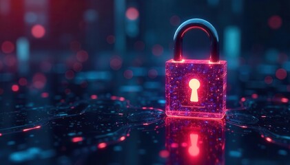 A digital illustration of a lock with multiple layers of security representing cybersecurity background , hacking, background