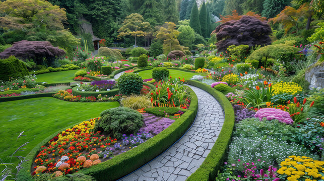 Sunken garden in butchart gardens. The sunken garden inside the historic butchart gardens (over 100 years in bloom), victoria, british columbia, canada