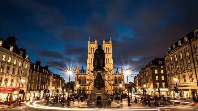Lincoln Cathedral and Square Day to Night Time-Lapse 4K Video