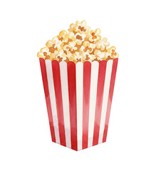 A classic red and white striped bucket filled with delicious golden popcorn perfect for movie time © slowbuzzstudio