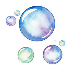Colorful Watercolor Bubbles Floating with Translucent Blue Green Purple Hues and White Reflections