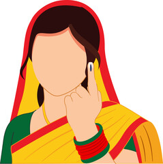 indian woman show her fingers after vote in election vector illustration
