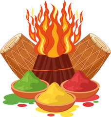 holika dahan traditional bonfire ritual for holi puja festival of india vector illustration