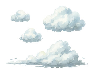 Soft watercolor cumulus clouds set floating gently illustration with various shapes © slowbuzzstudio