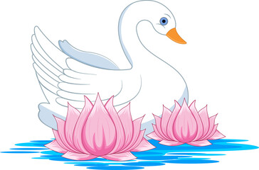 swan with lotus flowers for vasant Panchami puja festival of india vector illustration