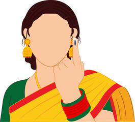 cheerful woman showing voting ink marked finger after casting vote Indian election vector illustration 