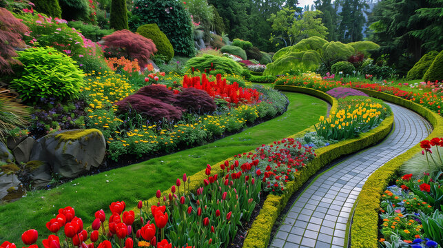 Formal Garden. Flower bed found in Butchart Garden, Victoria Island, Canada