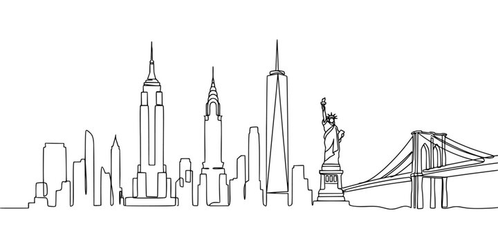 newyork cityline line art , line drawing