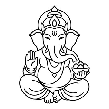 lord ganesha line art drawing, god ganesh picture, god ganesh vector image