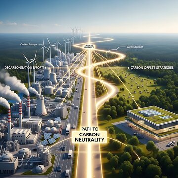 Glowing pathway illustrates industrial progress toward achieving environmental balance and zero emissions