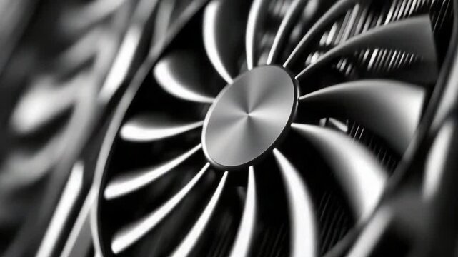 A single metal fan blade spinning rapidly, with blurred motion