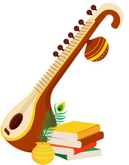 goddess of wisdom saraswati veena with books vasant panchami puja festival of india
