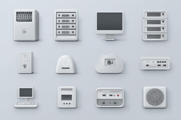 icon set of Server network storage and cloud computing technology Smart digital Innovation white background