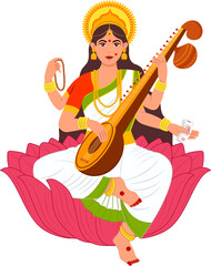 goddess of wisdom saraswati playing veena for vasant Panchami festival of india  