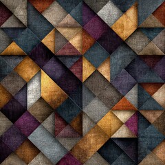 Colorful Geometric Abstract Pattern with Textured Triangles and Squares