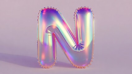 Holographic Letter N Balloon Shiny Iridescent 3D Alphabet for Party Celebration.