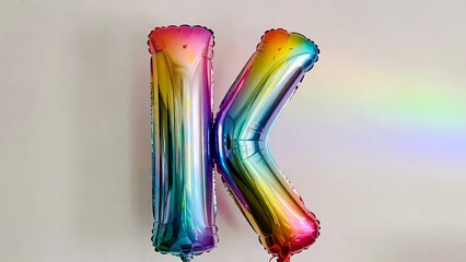 Iridescent Holographic Letter K Balloon Colorful Alphabet Party Decoration for Birthday Celebration.