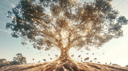 Representation of the Interconnected Tree of Life with Glowing DNA Roots