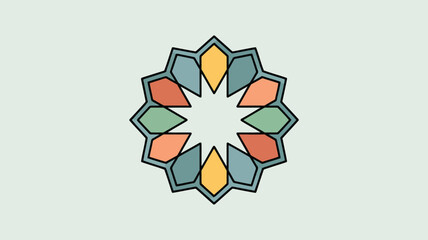 A colorful geometric star pattern on a solid pale green background creating a calming visual