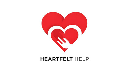 Heartfelt Help Charity Logo with Red Heart and Supporting Hand Symbol