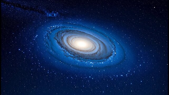 Stunning spiral galaxy with luminous blue star in cosmic background explore magnificent spiral galaxy vivid blue star illuminating space